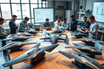 Drone interceptoare și kamikaze în dezvoltare, incluzând tehnologie avansată de inteligență artificială.