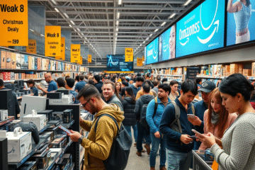 Campania de vânzări Amazon pentru Crăciun 2025 oferind reduceri pe produse electronice și accesorii.