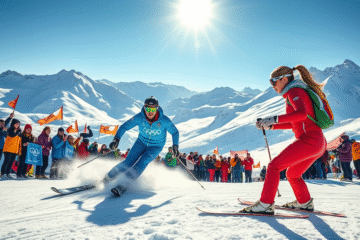 Sportivi români pregătindu-se pentru schi-alpinism la Jocurile Olimpice de Iarnă.