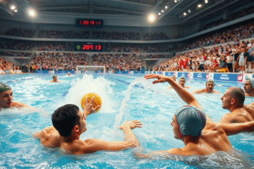 Echipa națională de polo a României sărbătorește victoria strânsă împotriva Turciei la Campionatul European.