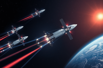 Imagine reprezentativă pentru proiectul centrelor de date orbitale prin SpaceX, evidențiind tehnologia avansată și supercomputerele din spațiu.