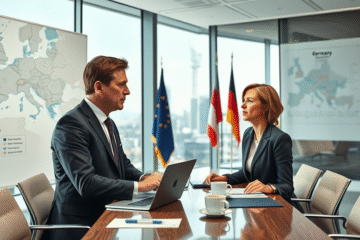 Miniștrii de finanțe discutând despre responsabilitatea comună în relansarea economiei Europei la o întâlnire importantă.