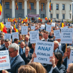 Angajații din ANAF și Finanțe protestând împotriva modificărilor legii salarizării.